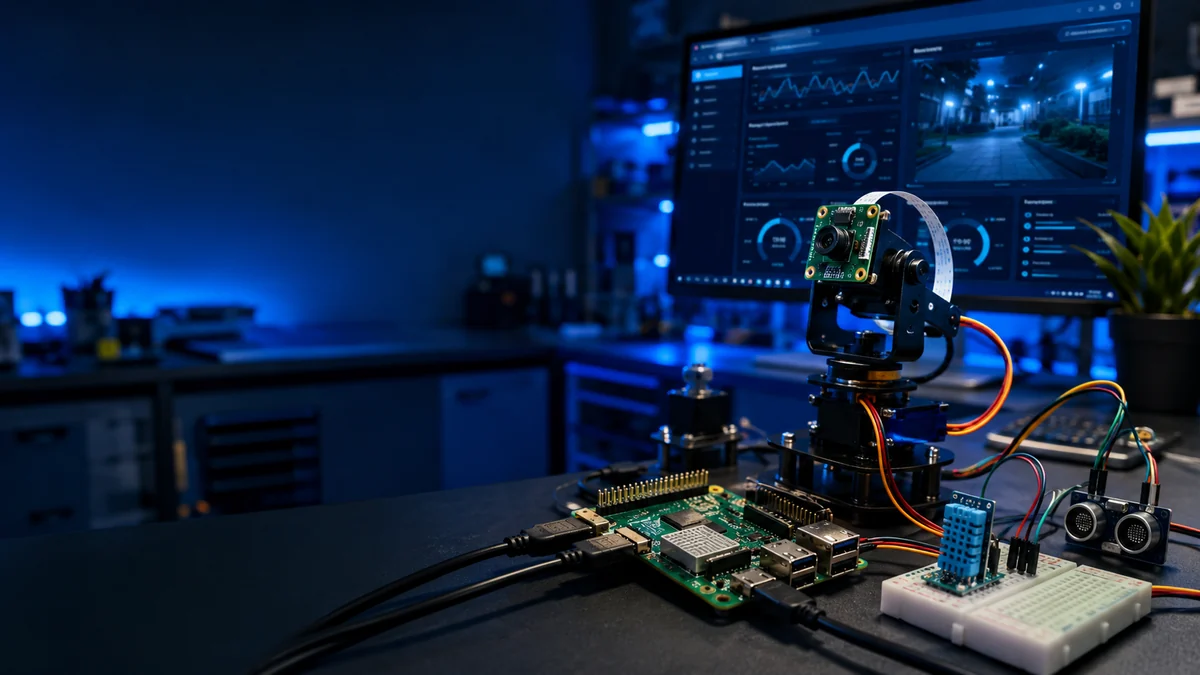 Advanced Raspberry Pi electronics lab with sensors camera servo mount and dashboard