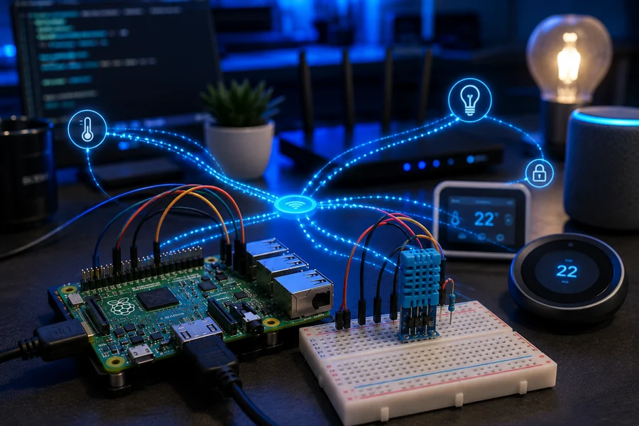 Raspberry Pi MQTT sensor hub with temperature sensor and network messages