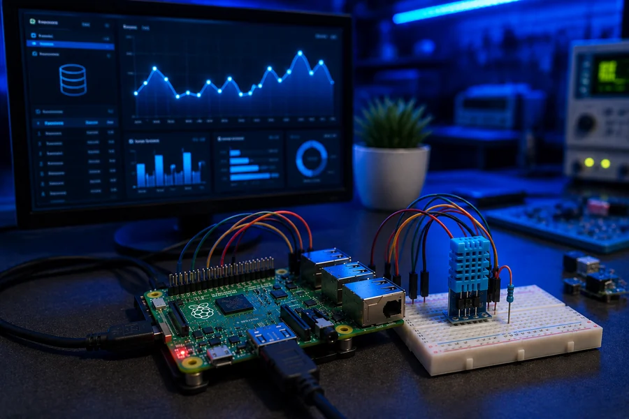 Raspberry Pi SQLite sensor data logger with dashboard chart