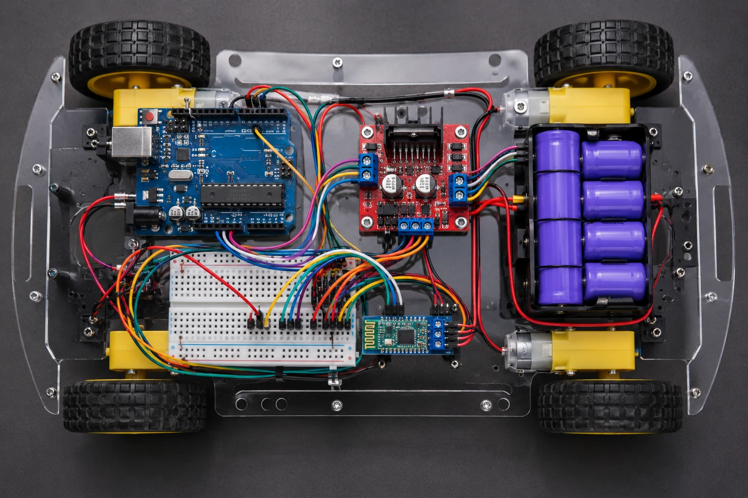 Top down Arduino robot car wiring layout