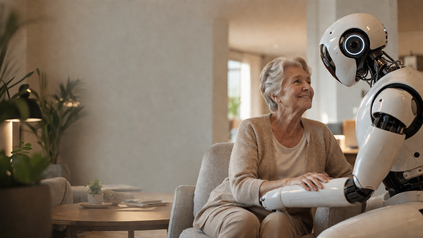Elder care robot helping senior