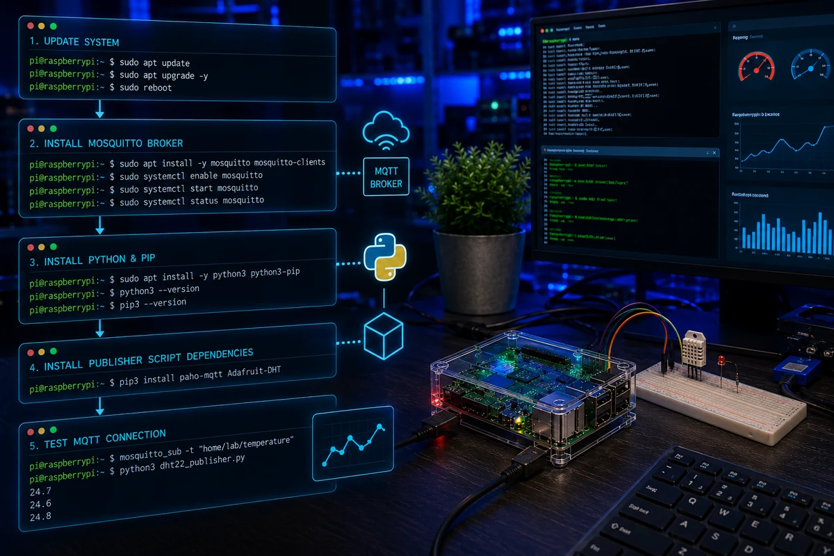 Raspberry Pi MQTT Sensor Hub install command flow