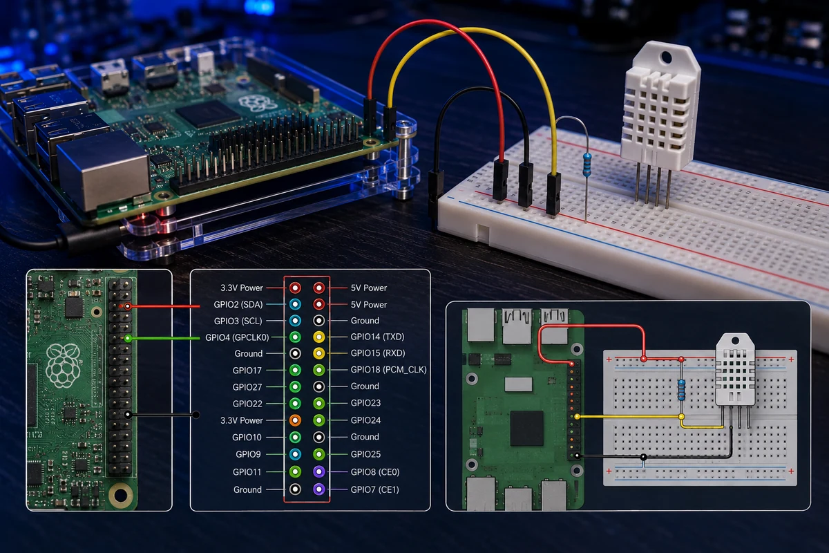 Detailed Raspberry Pi MQTT Sensor Hub DHT22 wiring diagram