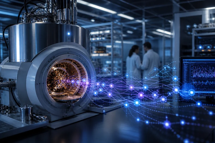 Quantum engineering laboratory with NMR equipment and holographic information flow