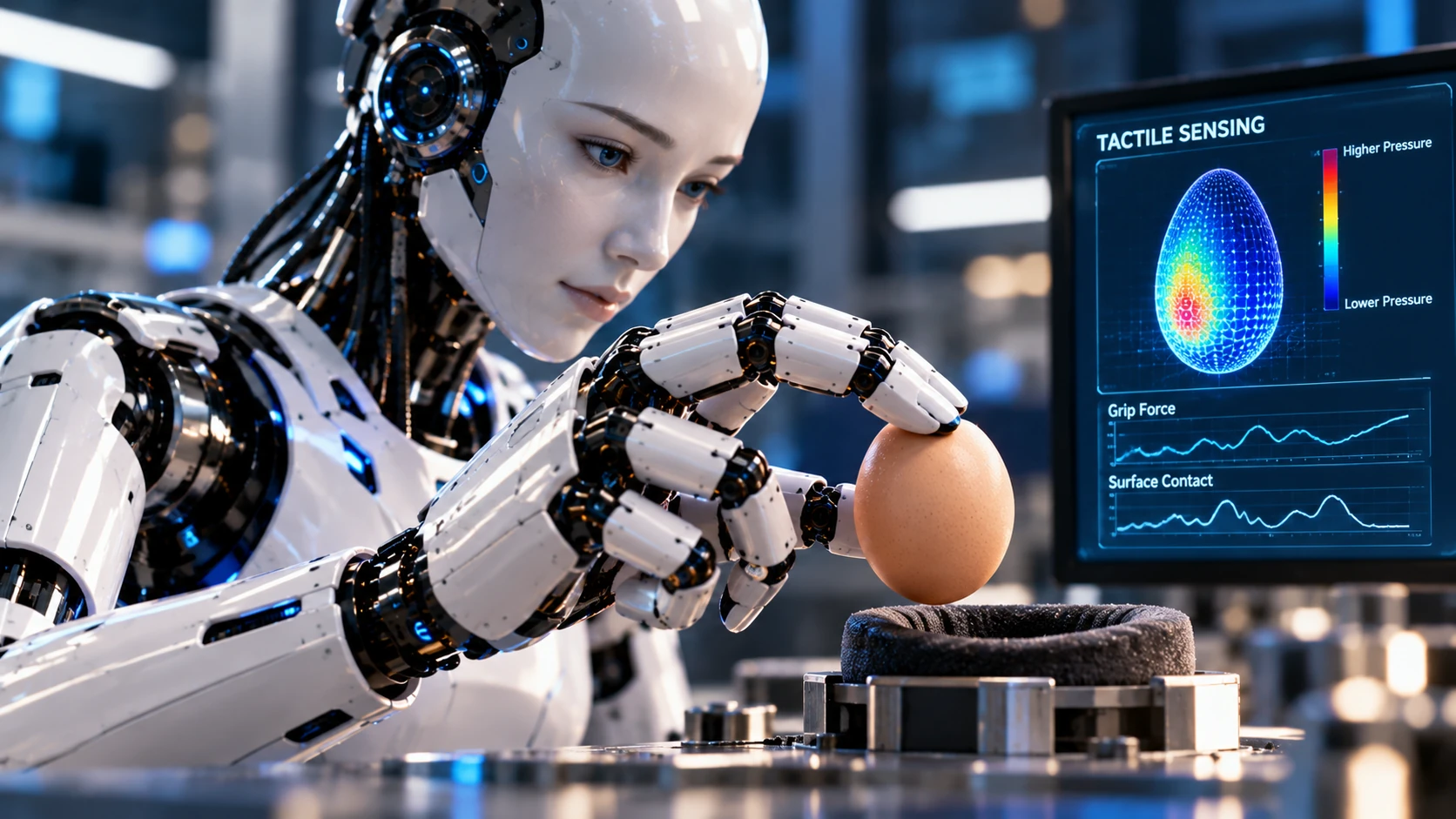 Robot delicately holding an egg using tactile sensing