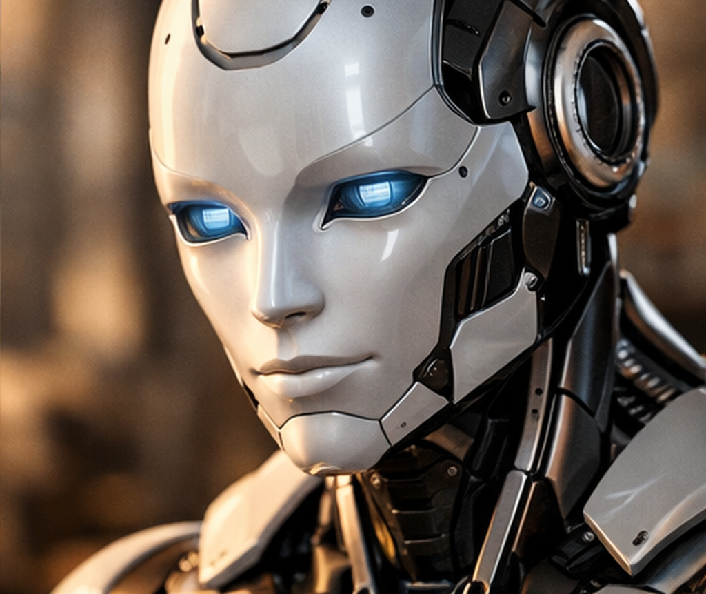 Close-up of a photoreal companion robot face