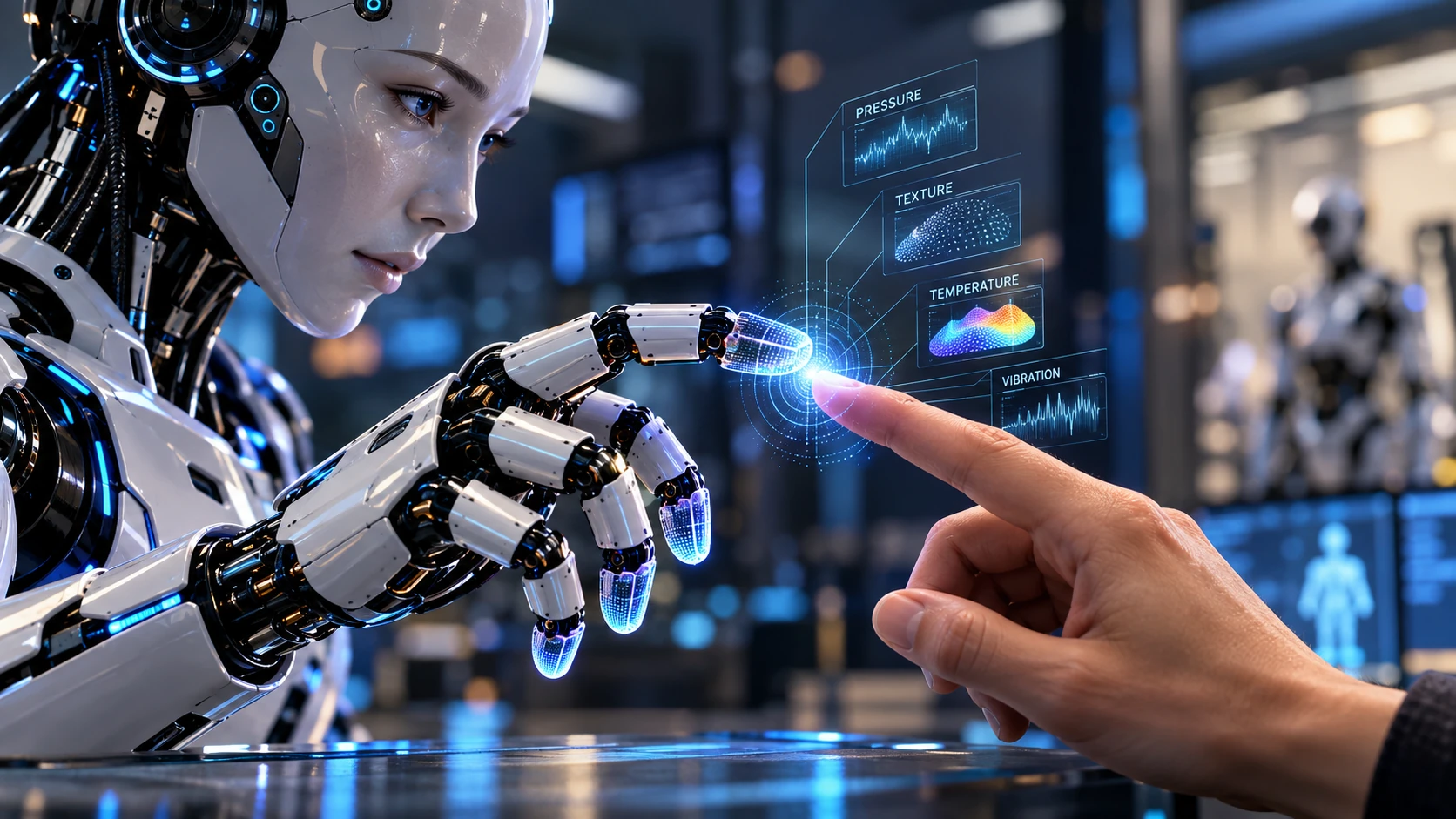 Humanoid robot using tactile sensing to touch a human fingertip