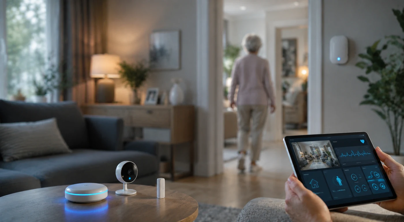 Smart home elder care monitoring setup with caregiver dashboard