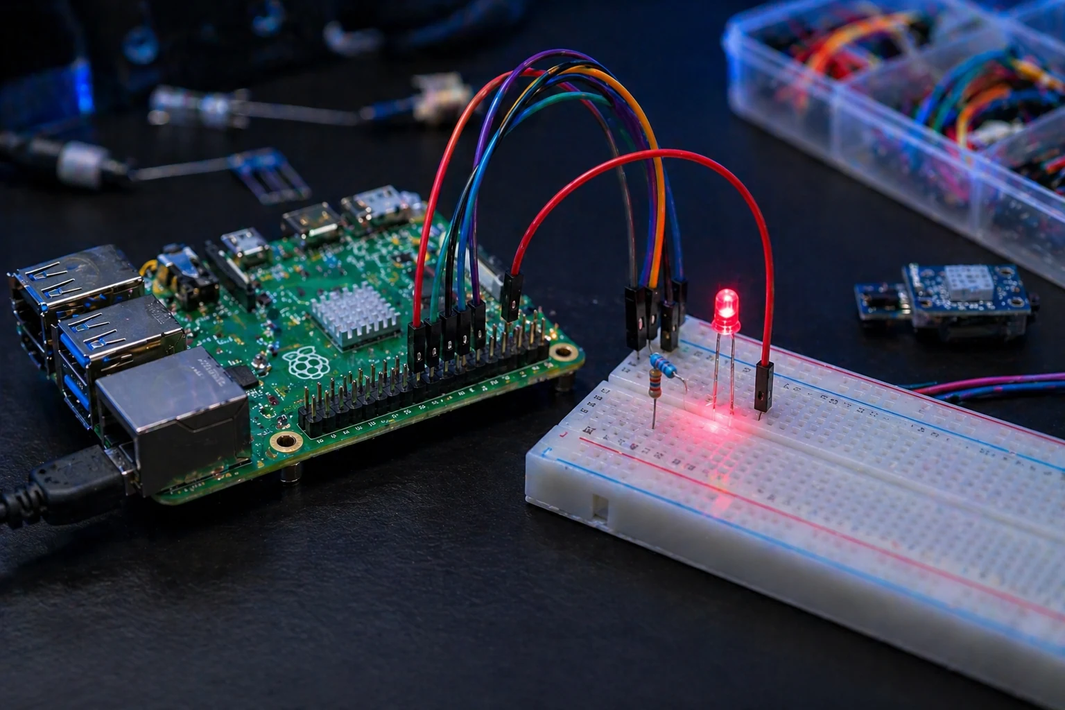 Raspberry Pi GPIO LED wiring on breadboard