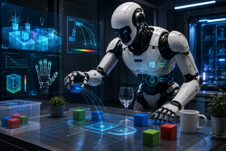 Humanoid robot learning to pick up blocks and fragile objects